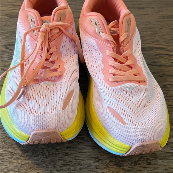 Hoka Coral and Yellow Athletic Shoes - Picture 2 of 5